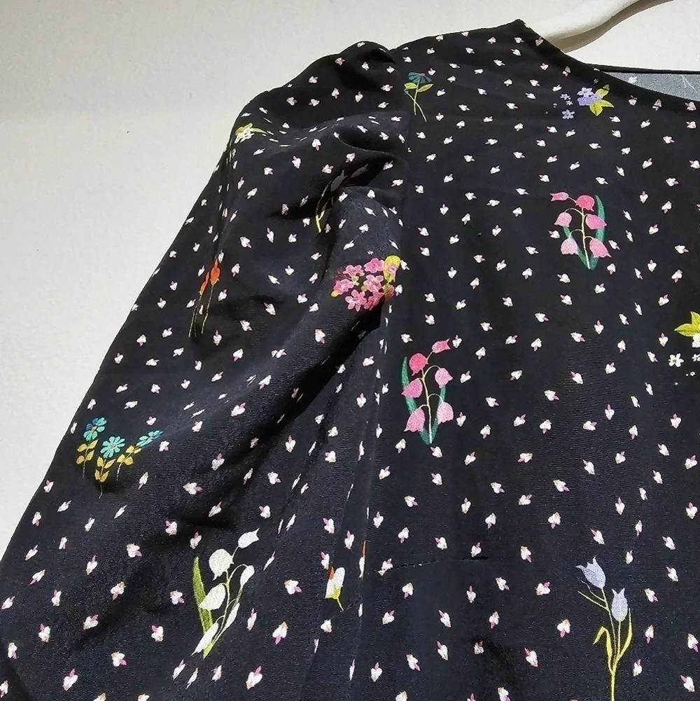 ZARA BASICS Short Sleeve Black Ditsy Floral Shift Dress with Pockets, Size S - Picture 10 of 15